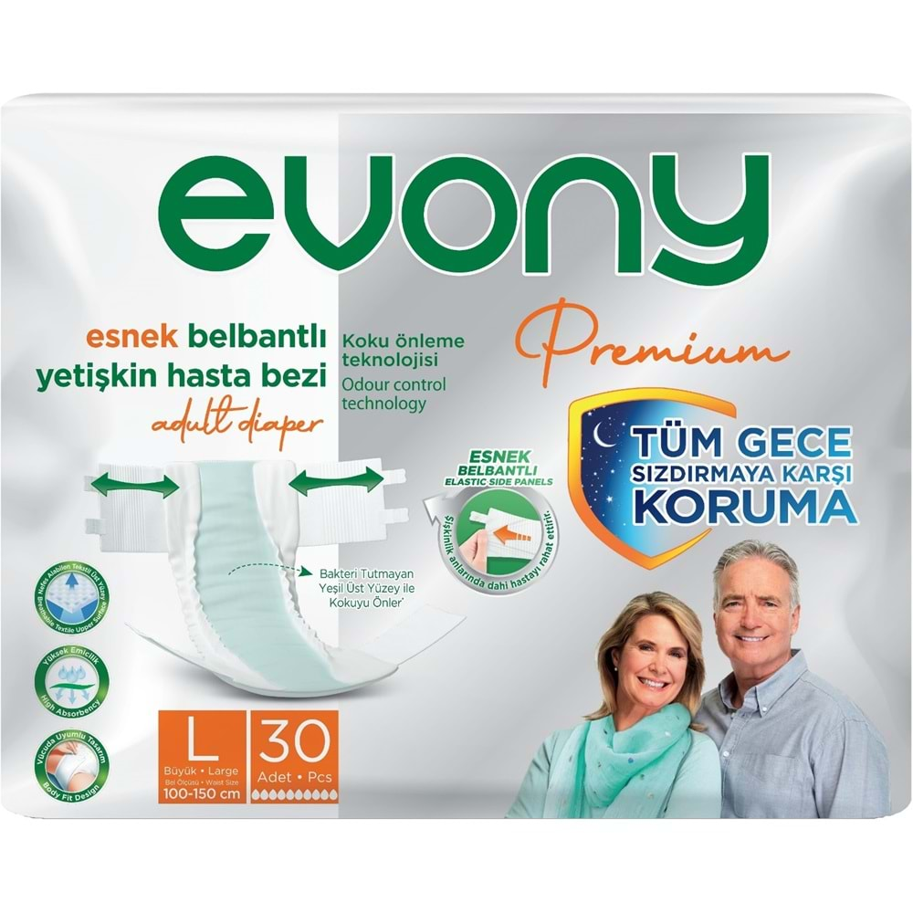 Evony Premium Hasta Bezi Yetişkin Bel Bantlı Tekstil Yüzey L-Büyük 60 Adet