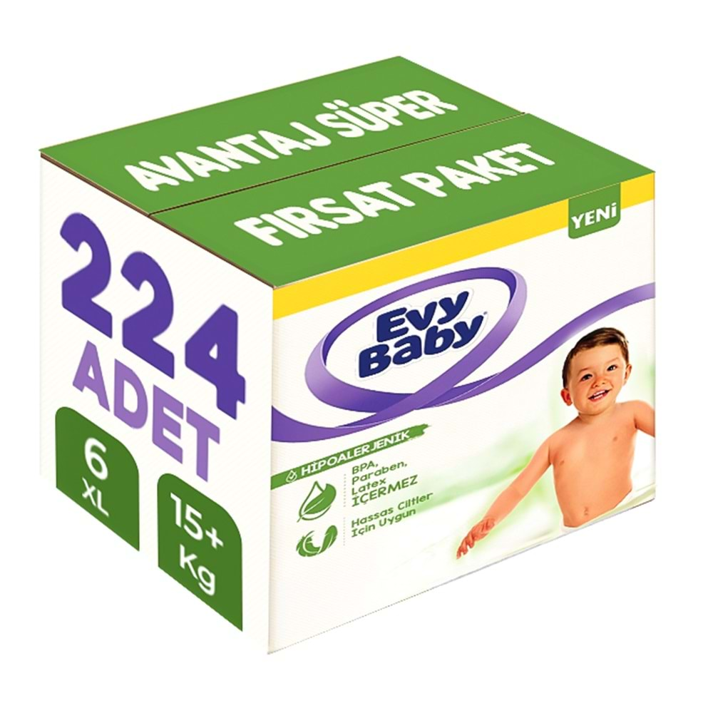 Evy Baby Bebek Bezi Beden:6 (15+KG) Ekstra Large 224 Adet Avantaj Süper Fırsat Pk