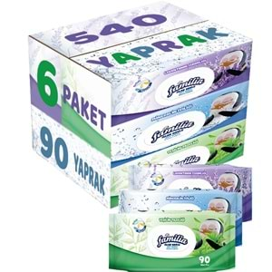 Familia Islak Havlu Mendil 90 Yaprak Karma 6 Lı Set (Lavanta-Mineral-Yeşilin Tazeliği) 540 Yaprak