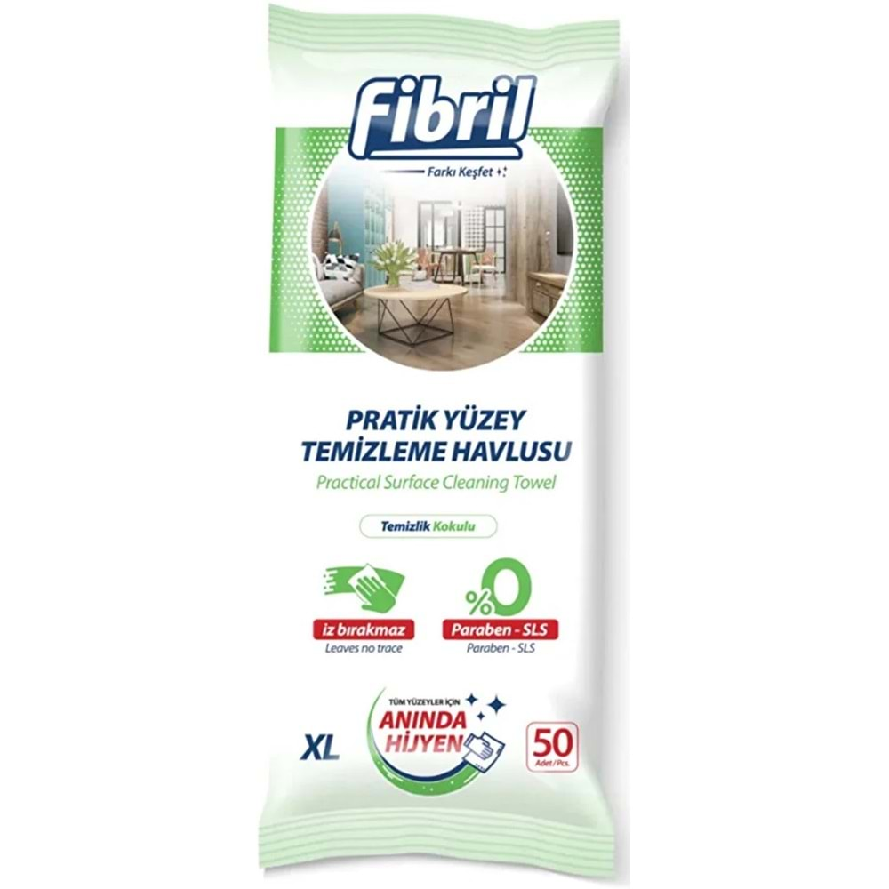 Fibril Yüzey Temizlik Havlusu 50 Yaprak XL Temizlik Kokulu 3 Lü Set 150 Yaprak Plastik Kapaklı