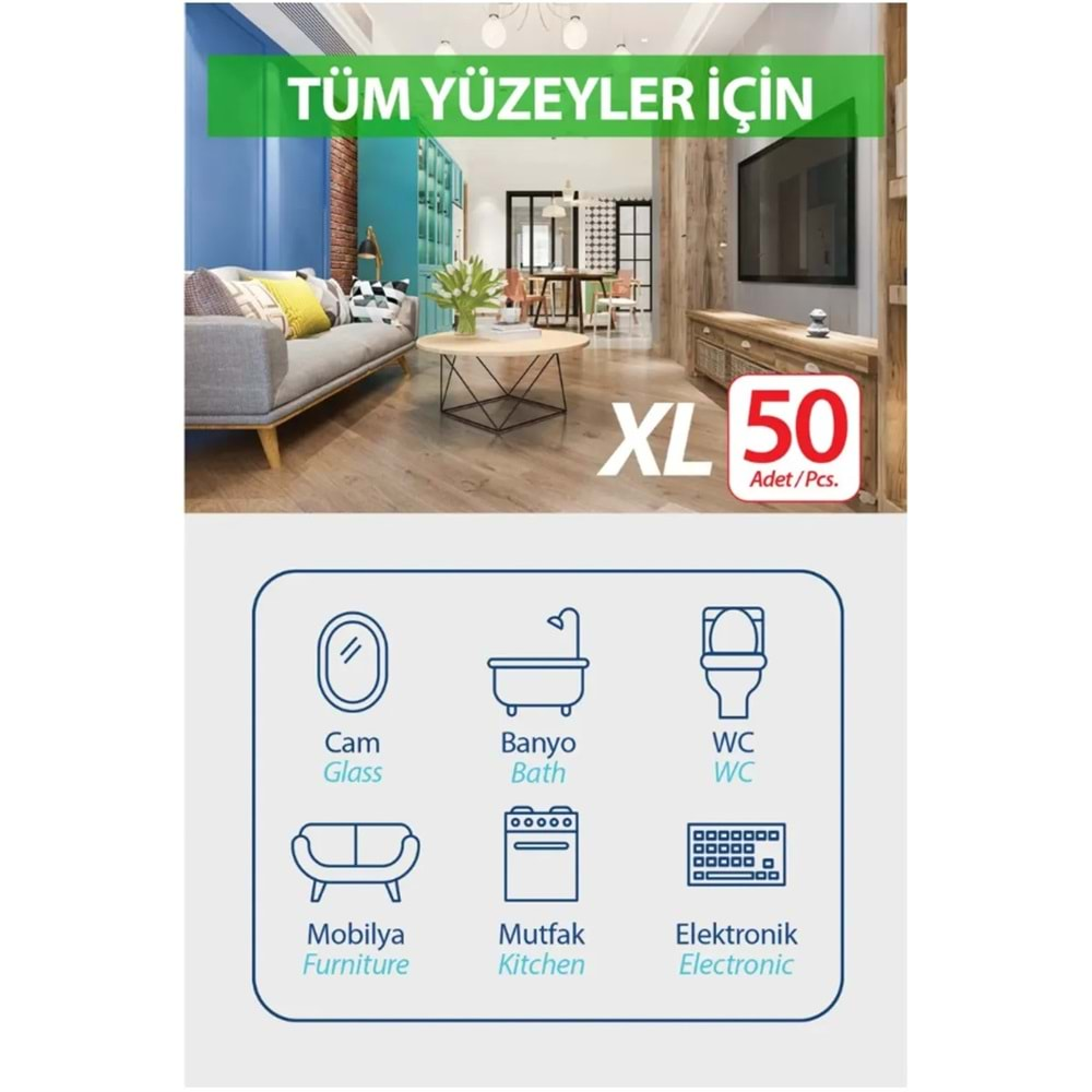 Fibril Yüzey Temizlik Havlusu 50 Yaprak XL Temizlik Kokulu 3 Lü Set 150 Yaprak Plastik Kapaklı