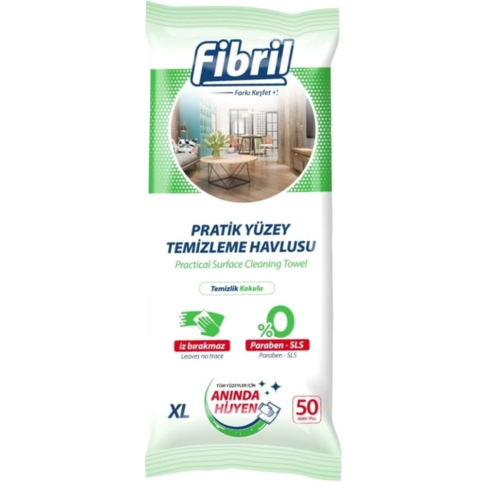 Fibril Yüzey Temizlik Havlusu 50 Yaprak XL Temizlik Kokulu 5 Li Set 250 Yaprak Plastik Kapaklı