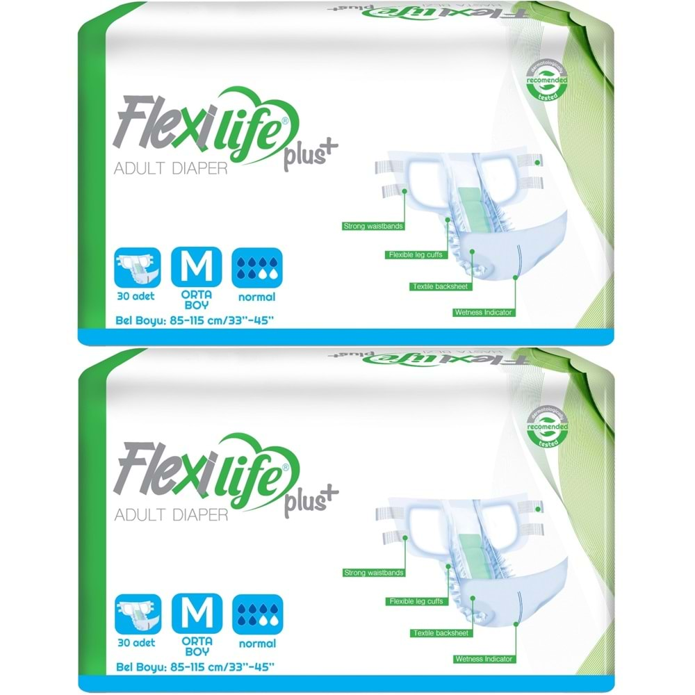 Flexi Life Yetişkin Hasta Bezi Bel Bantlı Tekstil Yüzeyli Medium Orta 60 Adet