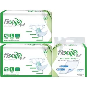 Flexi Life Yetişkin Hasta Bezi Bel Bantlı Tekstil Yüzeyli L 60 Adet + Yatak Koruyucu Örtü 30 Adet