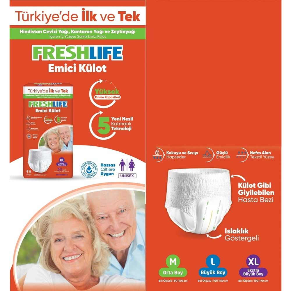 FreshLife Emici Külot Hasta Bezi XL Ekstra Büyük 60 Adet (2PK*30)