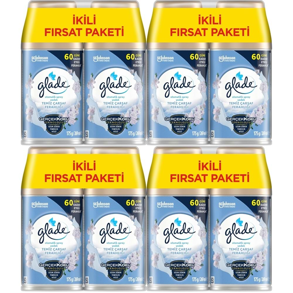 Glade Oda Kokusu Otomatik Sprey Yedek 269ML (8 Li Set) Temiz Çarşaf Ferahlığı (4PK*2)