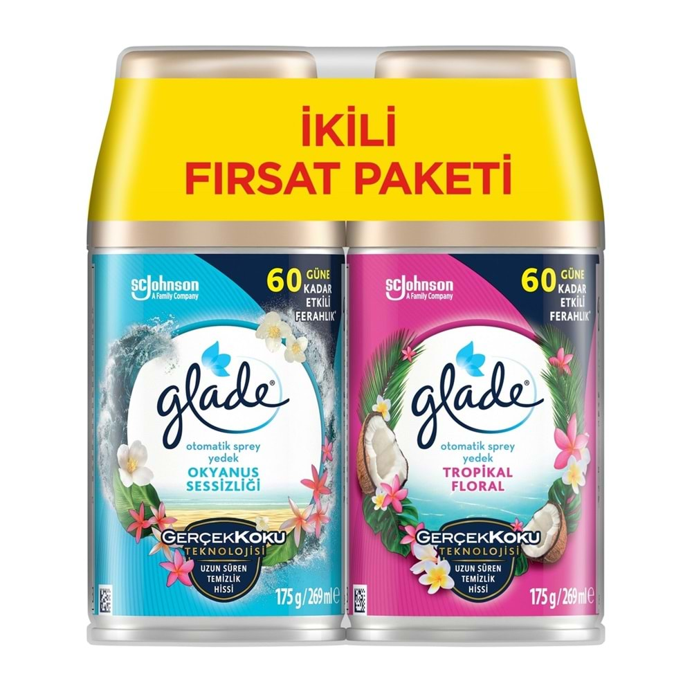 Glade Oda Kokusu Otomatik Sprey Yedek 269ML (4 Lü Set) Okyanus Sessizliği ve Tropikal Floral (2PK*2)