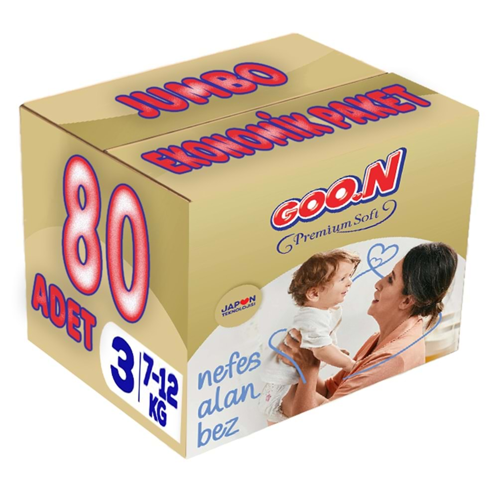 Goon Premium Soft Bebek Bezi Beden:3 (7-12Kg) Midi 80 Adet Jumbo Ekonomik Pk