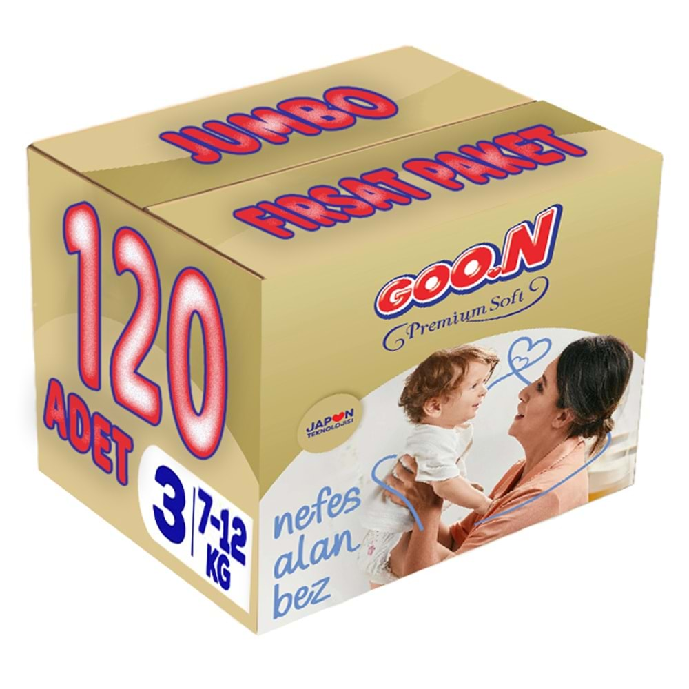 Goon Premium Soft Bebek Bezi Beden:3 (7-12Kg) Midi 120 Adet Jumbo Fırsat Pk