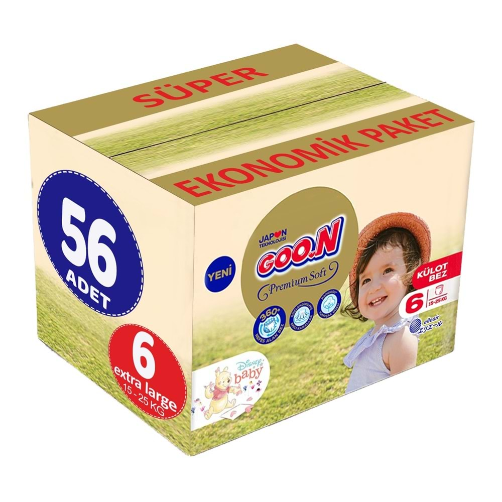 Goon Premium Soft Külot Bebek Bezi Beden:6 (15-25Kg) Extra Large 56 Adet Süper Ekonomik Pk