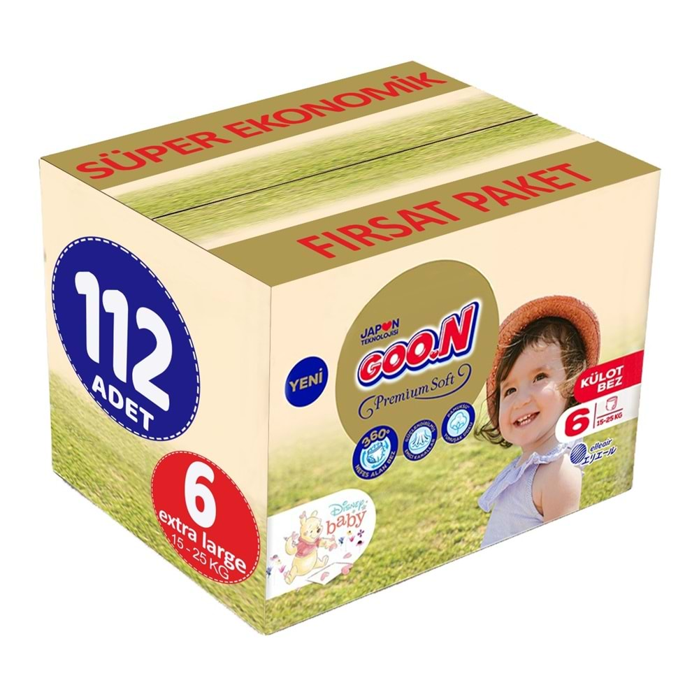 Goon Premium Soft Külot Bebek Bezi Beden:6 (15-25Kg) Extra Large 112 Adet Süper Ekonomik Fırsat Pk