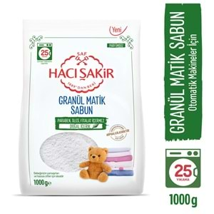 Hacı Şakir Sabun Tozu Granül Matik 2KG Parfümsüz (Bebekler/Hassas Ciltler İçin) 50 Yıkama (2PK*1KG)