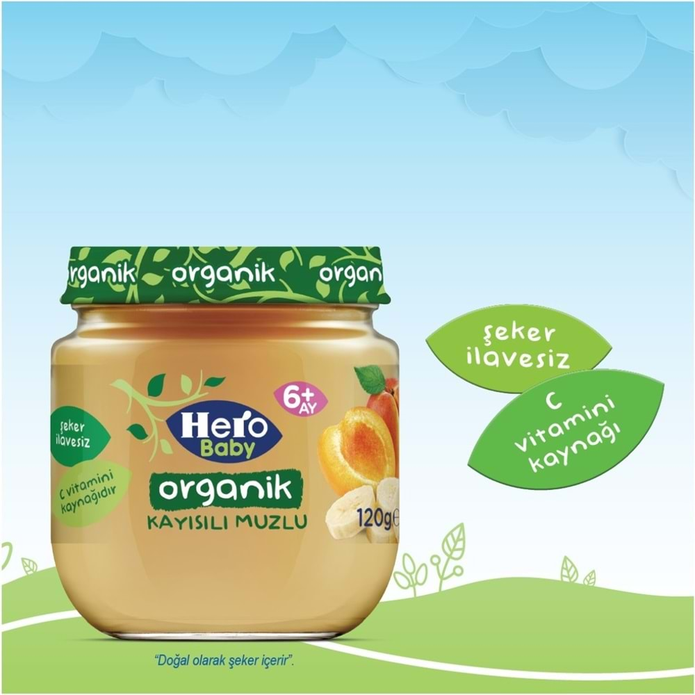 Hero Baby Kavanoz Maması 120GR Organik Kayısılı Muzlu (6 Lı Set)