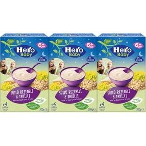 Hero Baby Kaşık Maması 200GR Gece Sütlü Rezeneli 8 Tahıllı 3 Lü Set