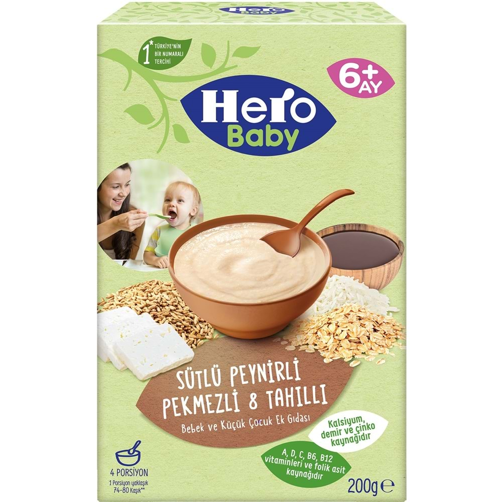 Hero Baby Kaşık Maması 200GR Sütlü Peynirli Pekmezli 8 Tahıllı 3 Lü Set