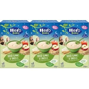 Hero Baby Kaşık Maması 200GR Gece Sütlü Elmalı 8 Tahıllı 3 Lü Set