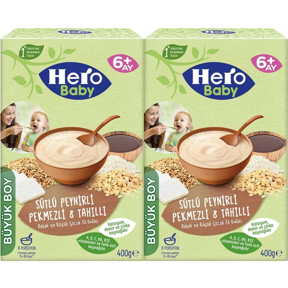 Hero Baby Kaşık Maması 400GR Sütlü Peynirli Pekmezli 8 Tahıllı 2 Li Set