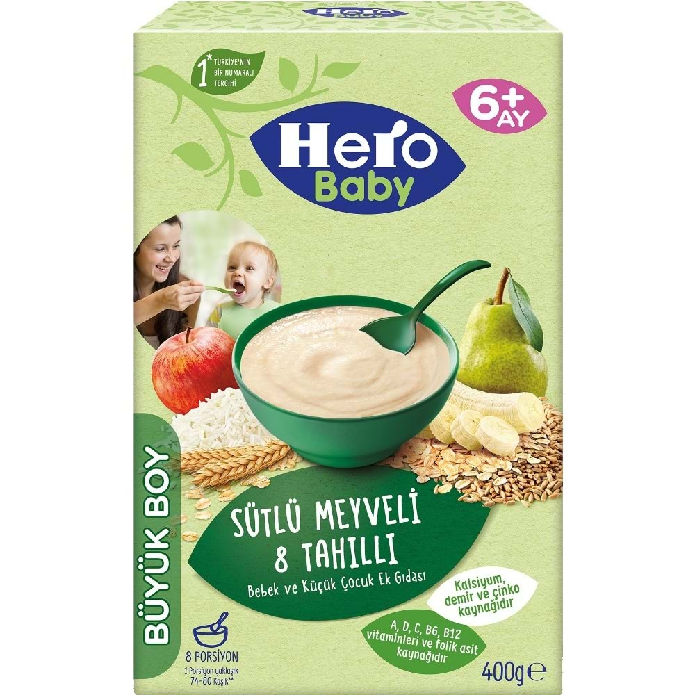 Hero Baby Kaşık Maması 400GR Sütlü Meyveli 8 Tahıllı 5 Li Set