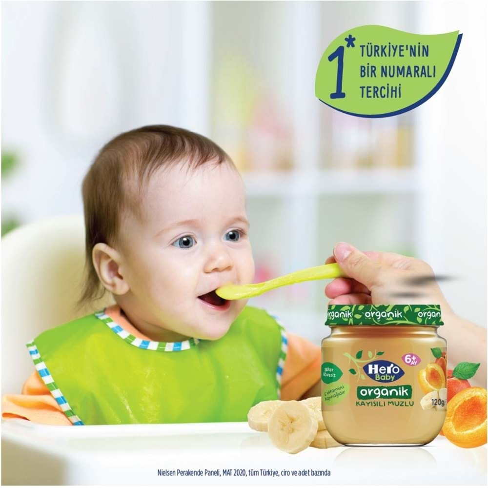 Hero Baby Kavanoz Maması 120GR Organik Kayısılı Muzlu (12 li Set)