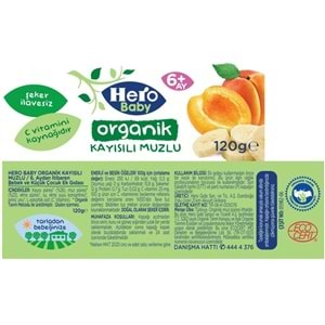 Hero Baby Kavanoz Maması 120GR Organik Kayısılı Muzlu (12 li Set)