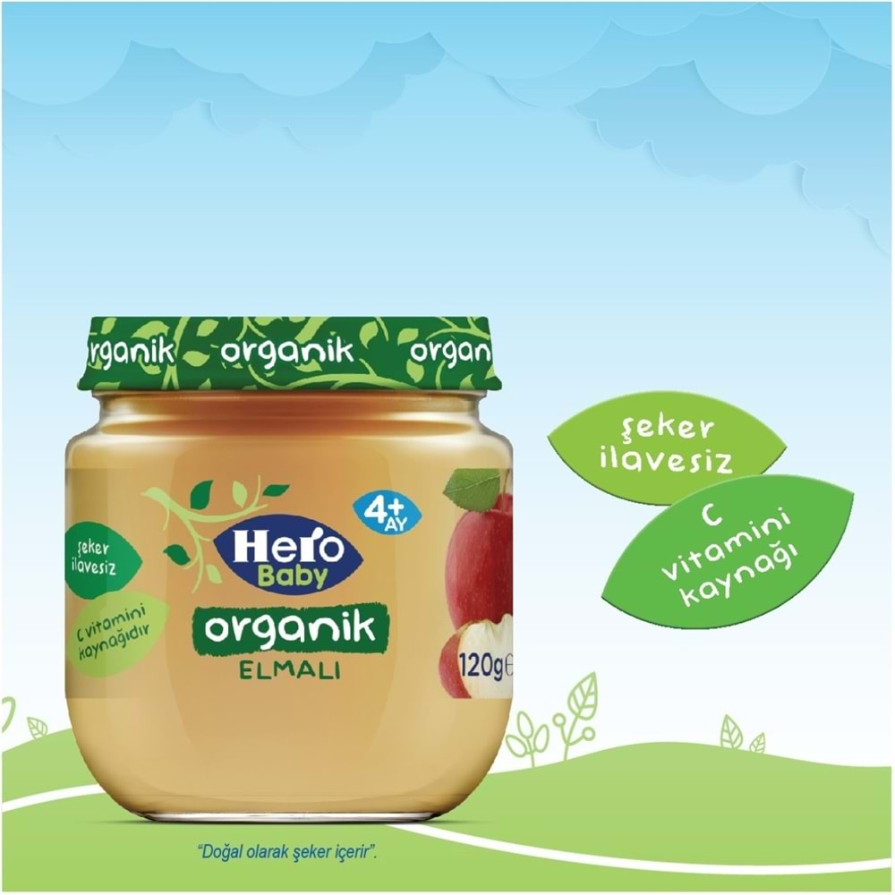 Hero Baby Kavanoz Maması 120GR Organik Elmalı (3 Lü Set)