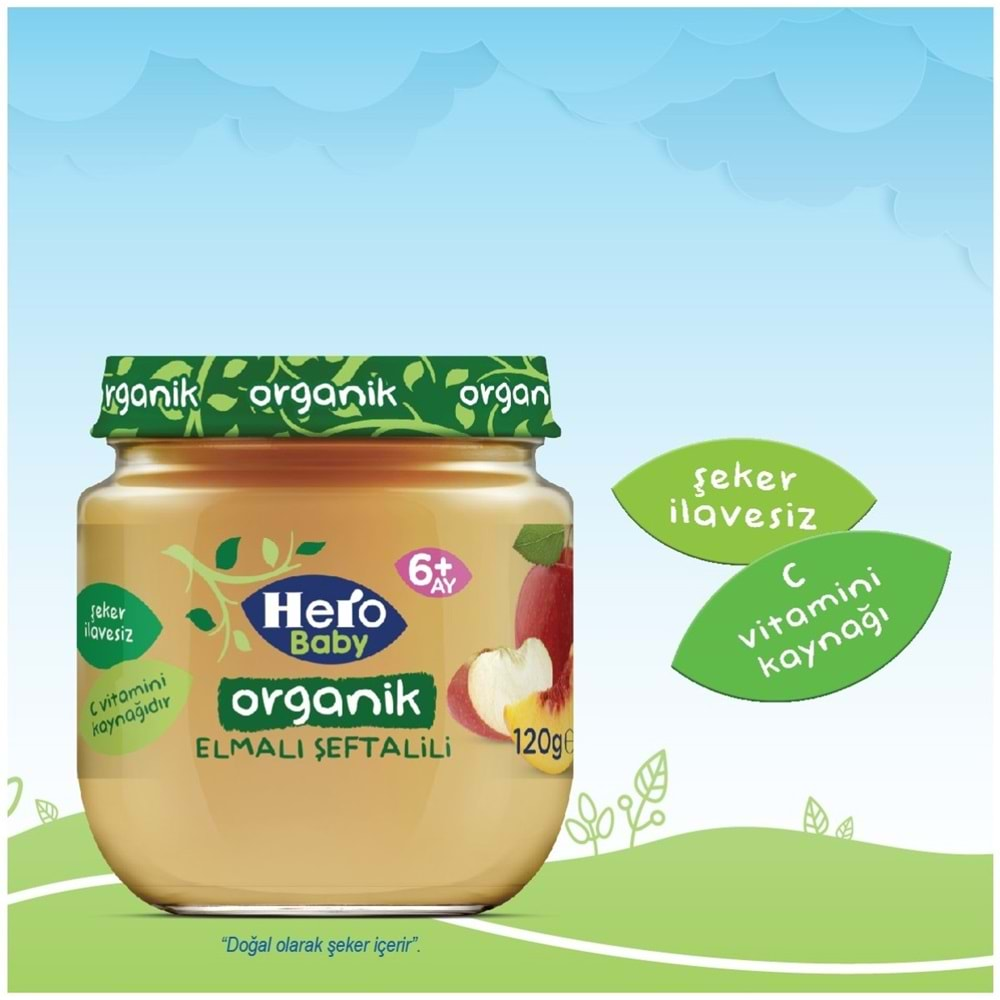 Hero Baby Kavanoz Maması 120GR Organik Elmalı Şeftalili (3 Lü Set)