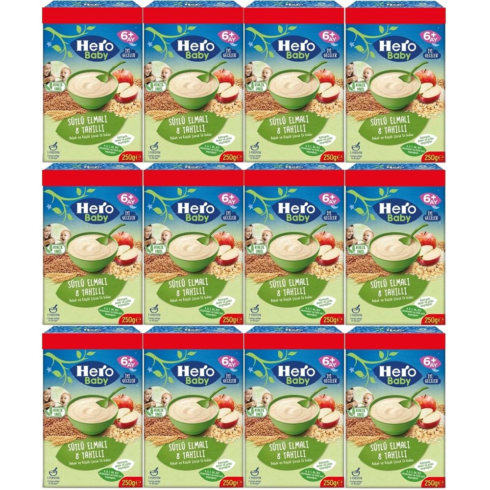 Hero Baby Kaşık Maması 250GR Sütlü Meyveli 8 Tahıllı (Avantaj Pk) (12 Li Set)