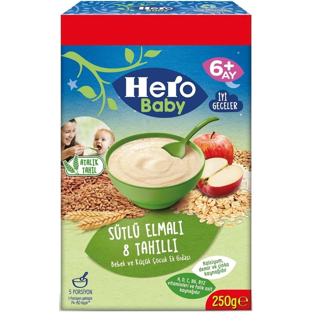 Hero Baby Kaşık Maması 250GR Sütlü Meyveli 8 Tahıllı (Avantaj Pk) (12 Li Set)