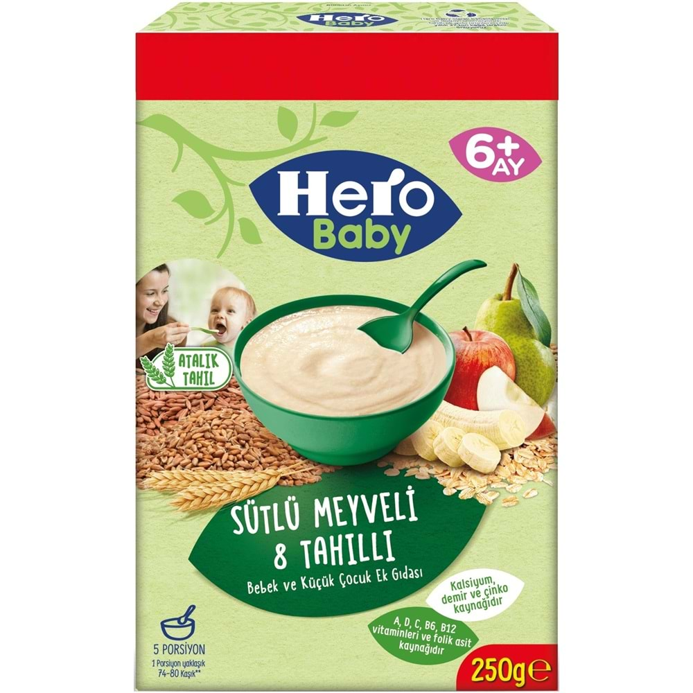 Hero Baby Kaşık Maması 250GR Sütlü Meyveli - Elmalı 8 Tahıllı - Ballı İrmikli +8 Adet Kavanoz Maması