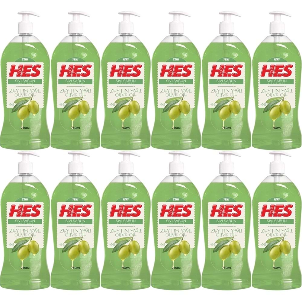 HES Sıvı Sabun 750ML Zeyin Yağlı (Pompalı) (12 Li Set)