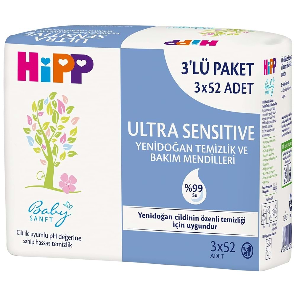 Hipp Baby Sanft Islak Havlu Mendil 52 Yaprak Ultra Sensitive Yenidoğan 9 Lu Set (3PK*3) 468 Yaprak