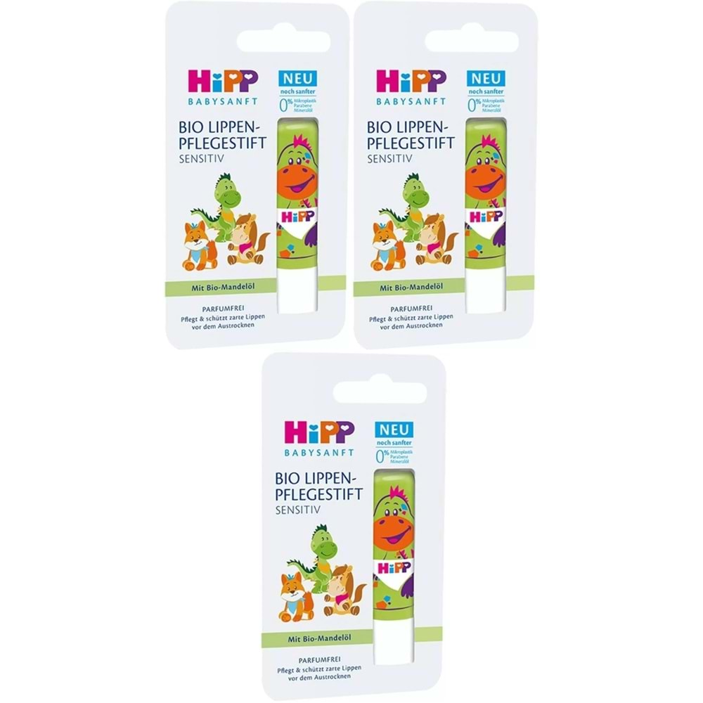 Hipp Babysanft Organik Dudak Nemlendiricisi Ultra Sensıtıv 4.8GR (Yeşil) (3 Lü Set)