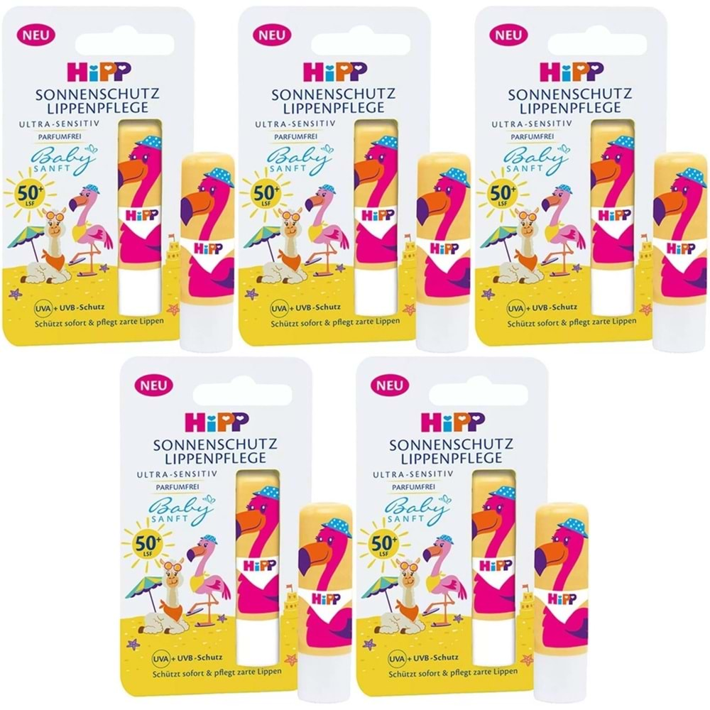 Hipp Babysanft Güneş Koruyucu Dudak Nemlendiricisi Ultra Sensıtıv 4.8GR (Sarı-Pembe) (5 Li Set)