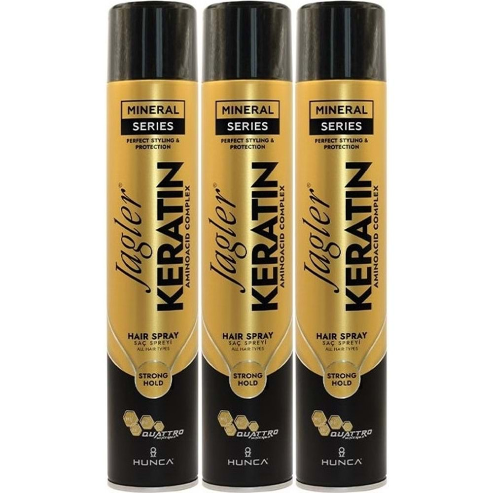 Jagler Saç Spreyi 400ML Keratinli Keratin Strong Hold - Minarelli - Ekstra Sert (3 Lü Set)