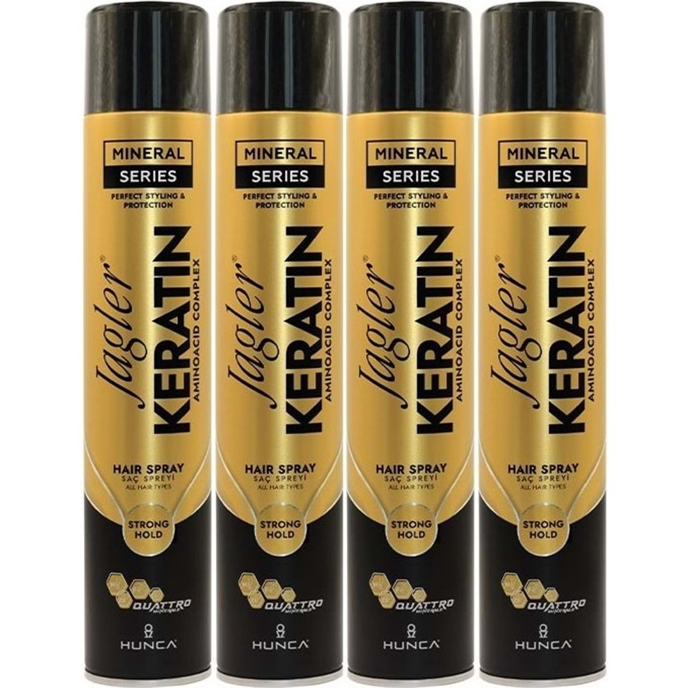 Jagler Saç Spreyi 400ML Keratinli Keratin Strong Hold - Minarelli - Ekstra Sert (4 Lü Set)