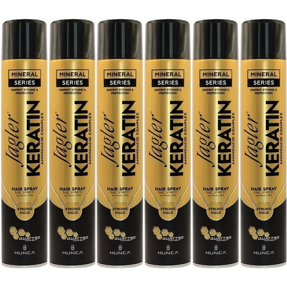 Jagler Saç Spreyi 400ML Keratinli Keratin Strong Hold - Minarelli - Ekstra Sert (6 Lı Set)