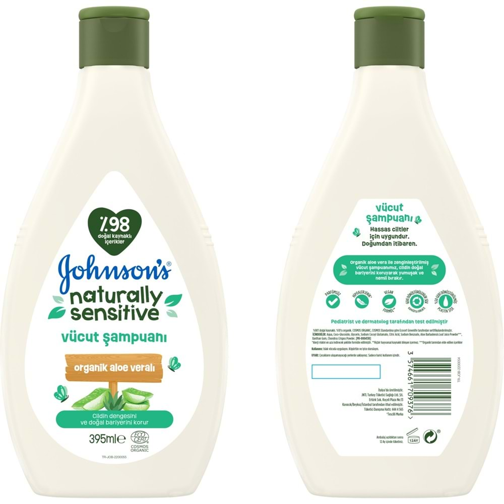 Johnsons Baby Vücut Şampuanı 395ML Natural Sensitive (Organik Aloe Veralı) (3 Lü Set)