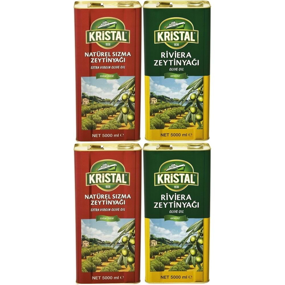 Kristal Zeytinyağı 20LT Natürel Sızma Soğuk Sıkım / Riviera (Teneke) (4PK*5LT)