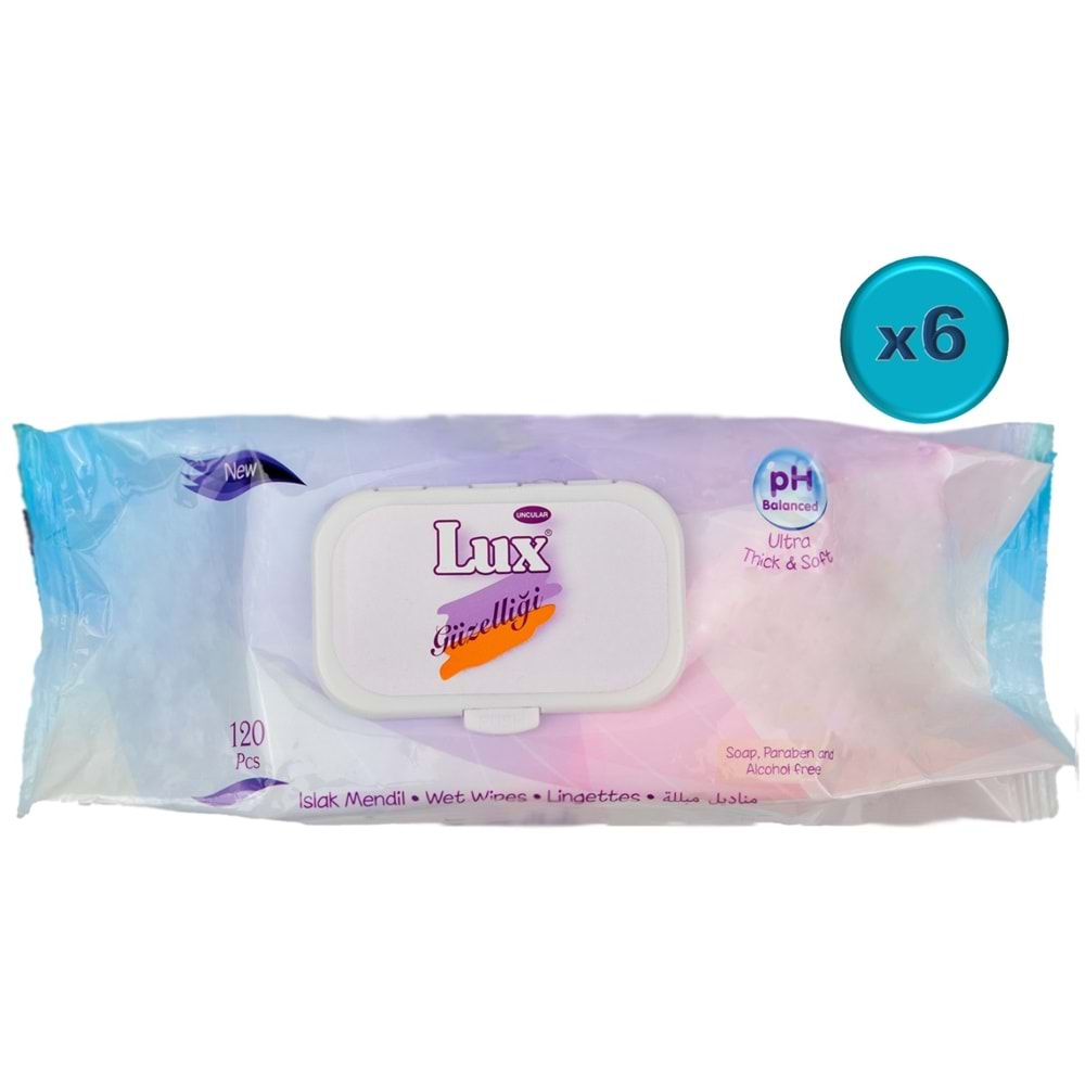 Lux Islak Havlu Mendil 120 Yaprak Klasik (6 Lı Set) Plastik Kapaklı