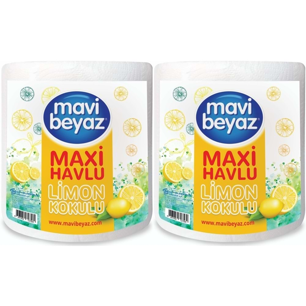 Mavi Beyaz Maxi Kağıt Havlu Dev Rulo Pk Limon Kokulu (2 Li Set)