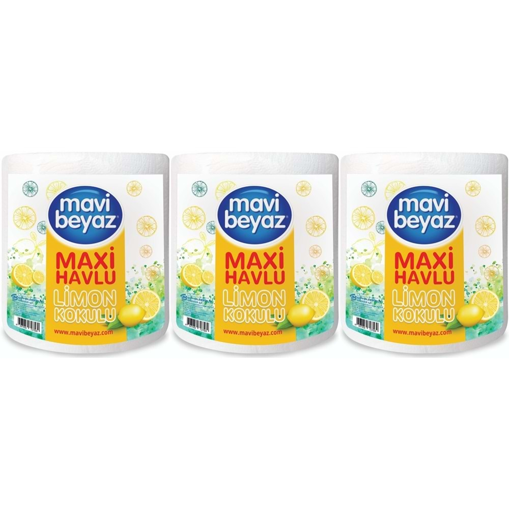 Mavi Beyaz Maxi Kağıt Havlu Dev Rulo Pk Limon Kokulu (3 Lü Set)