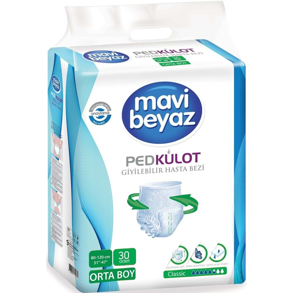 Mavi Beyaz Ped Emici Külot Hasta Bezi M - Medium Orta 120 Adet + Yatak Koruyucu Örtü 60*90CM 60 Adet