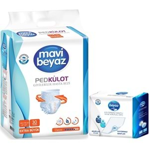 Mavi Beyaz Ped Emici Külot Hasta Bezi XL-Ekstra Büyük 30 Adet + Yatak Koruyucu Örtü 60*90CM 30 Adet