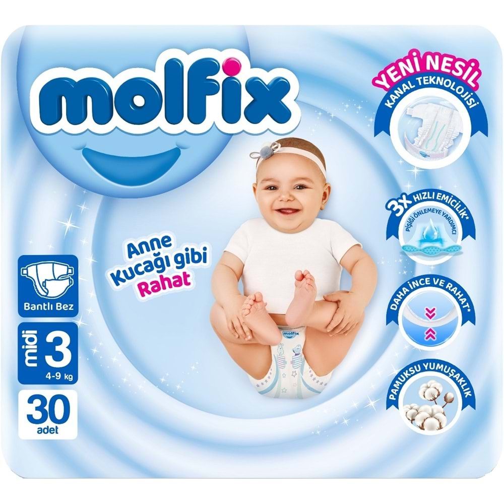 Molfix Bebek Bezi Beden:3 (4-9Kg) Midi 60 Adet Jumbo Ekonomik Pk