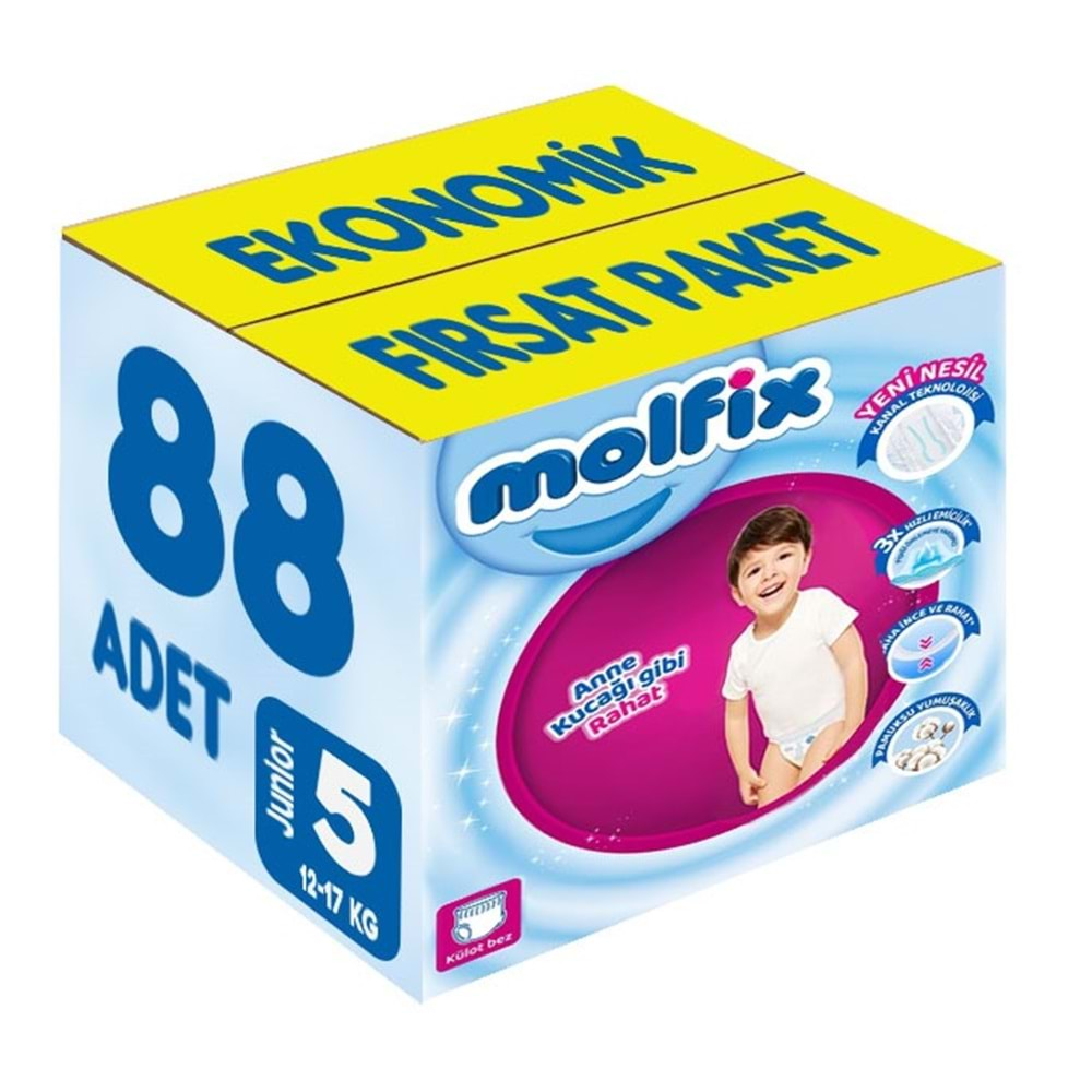 Molfix Külot Bebek Bezi Beden:5 (12-17KG) Junior 88 Adet Ekonomik Fırsat Pk