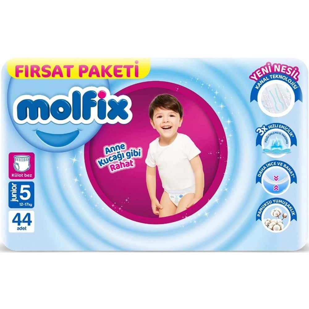 Molfix Külot Bebek Bezi Beden:5 (12-17KG) Junior 132 Adet Aylık Fırsat Pk