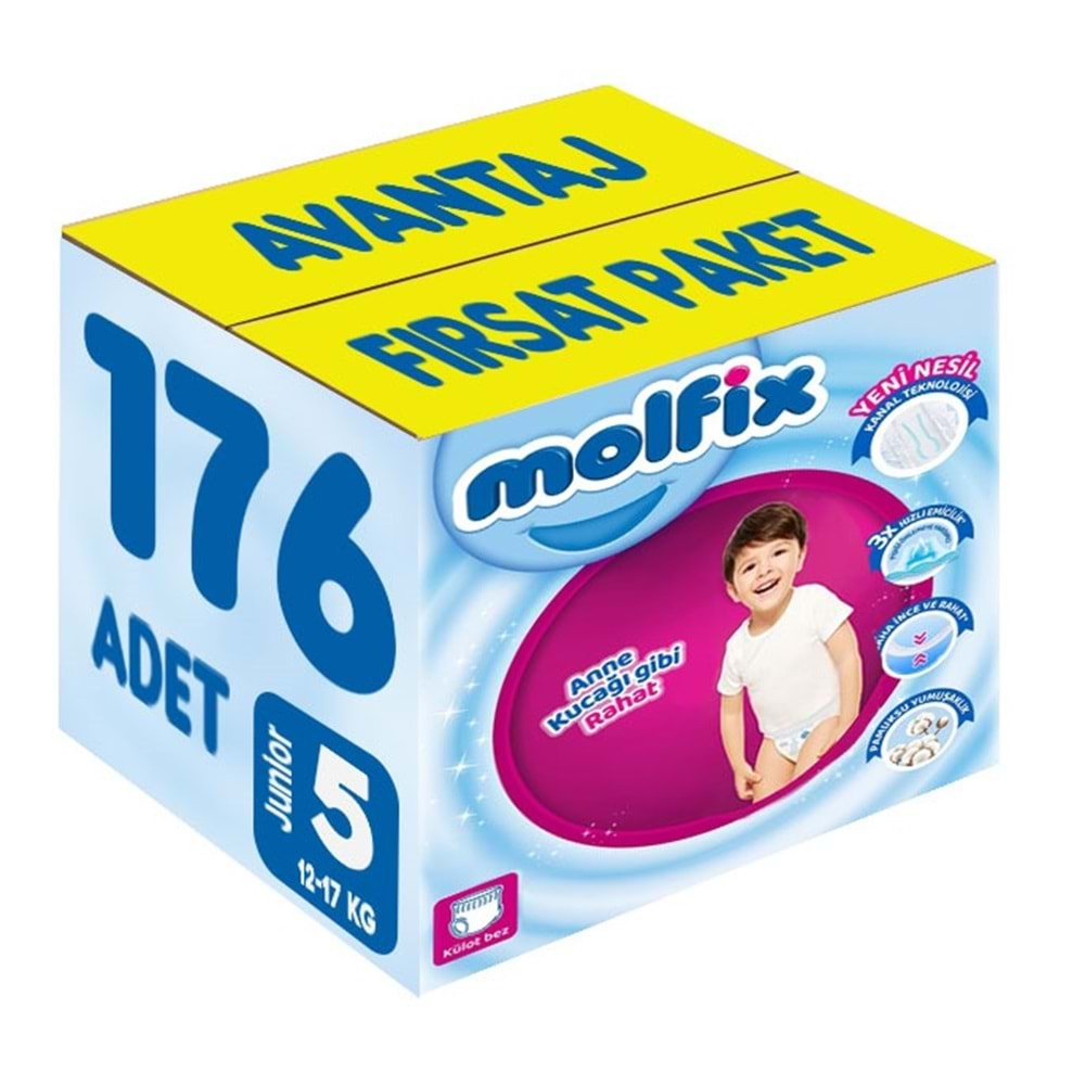 Molfix Külot Bebek Bezi Beden:5 (12-17KG) Junior 176 Adet Avantaj Fırsat Pk