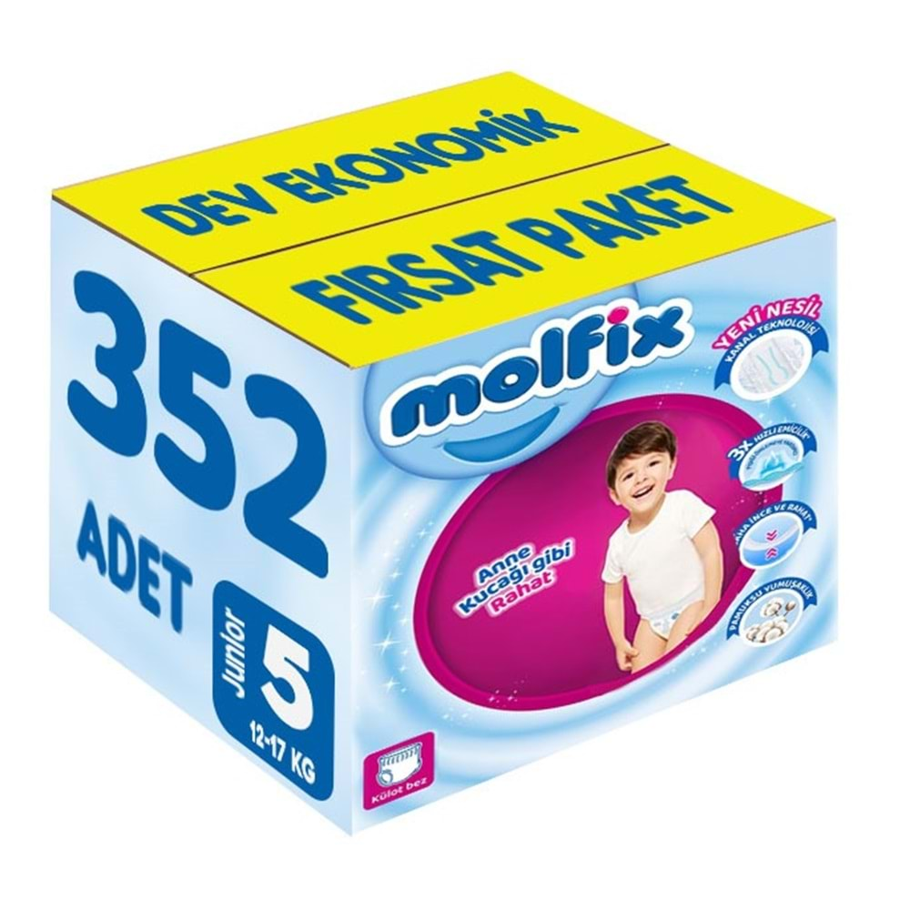 Molfix Külot Bebek Bezi Beden:5 (12-17KG) Junior 352 Adet Dev Ekonomik Fırsat Pk