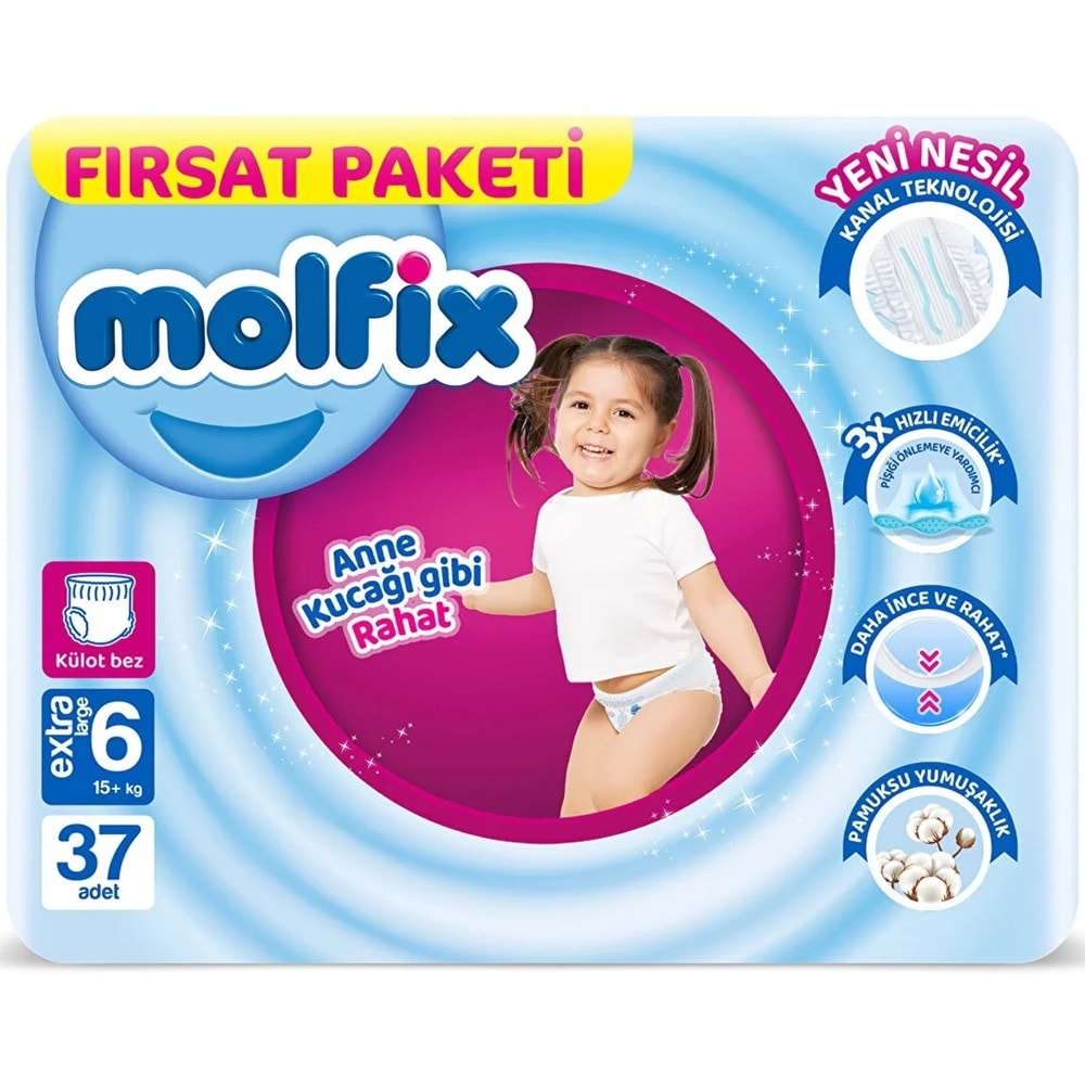 Molfix Külot Bebek Bezi Beden:6 (15+KG) Extra Large 74 Adet Ekonomik Fırsat Pk