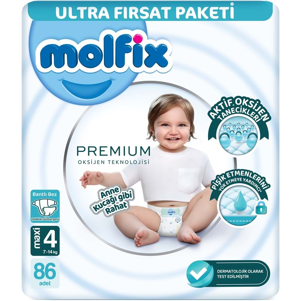 Molfix Premium Bebek Bezi Beden:4 (7-14KG) Maxi 172 Adet Ekonomik Ultra Fırsat Pk